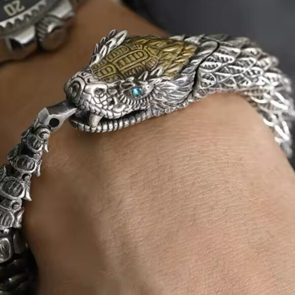 Handmade Retro Men's Bracelet Metal Rattlesnake Punk Rock, Skater, Biker‎ Wear - Picture 1 of 13